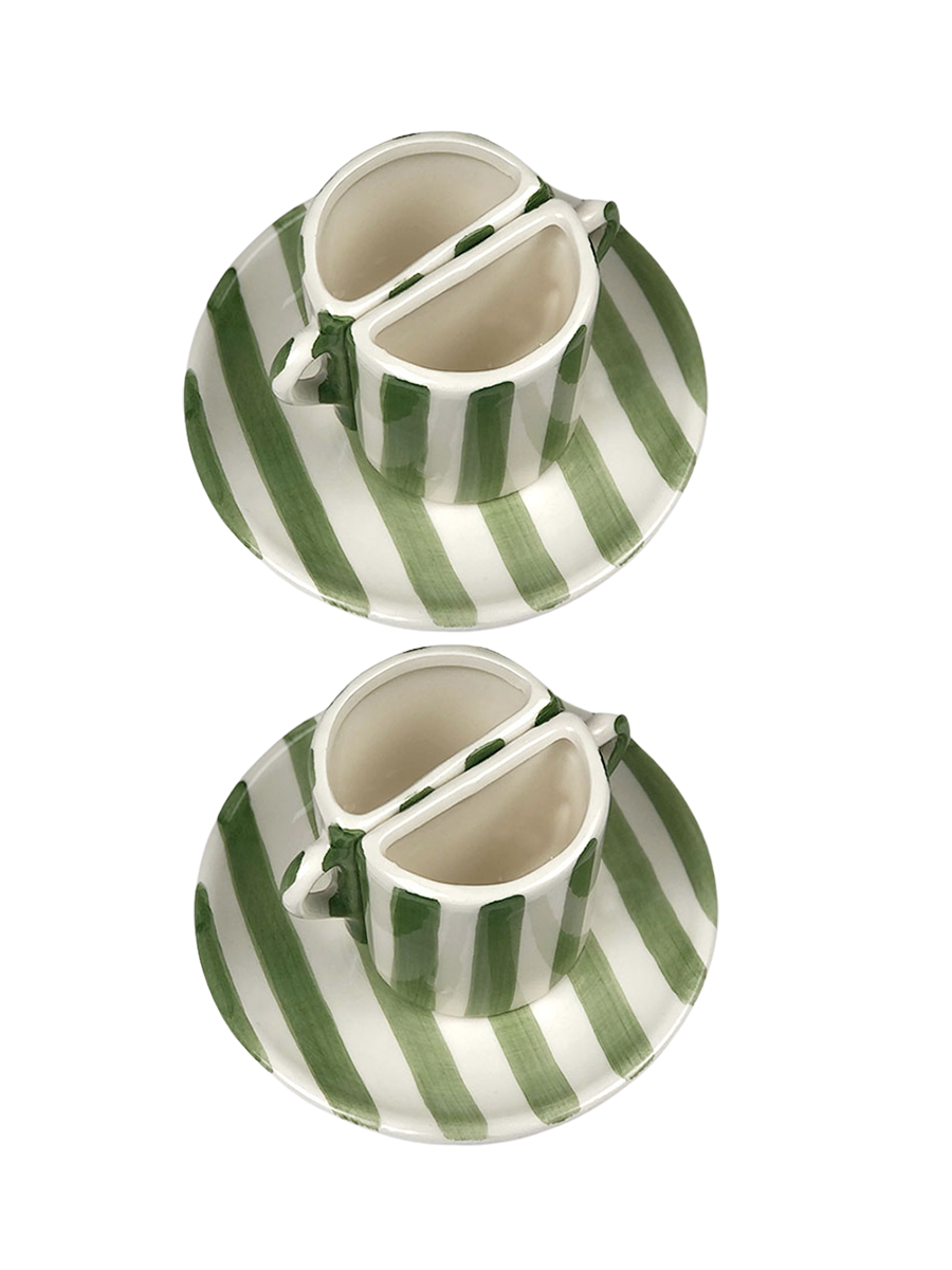 Set di tazze da caffè - a righe verde e beige