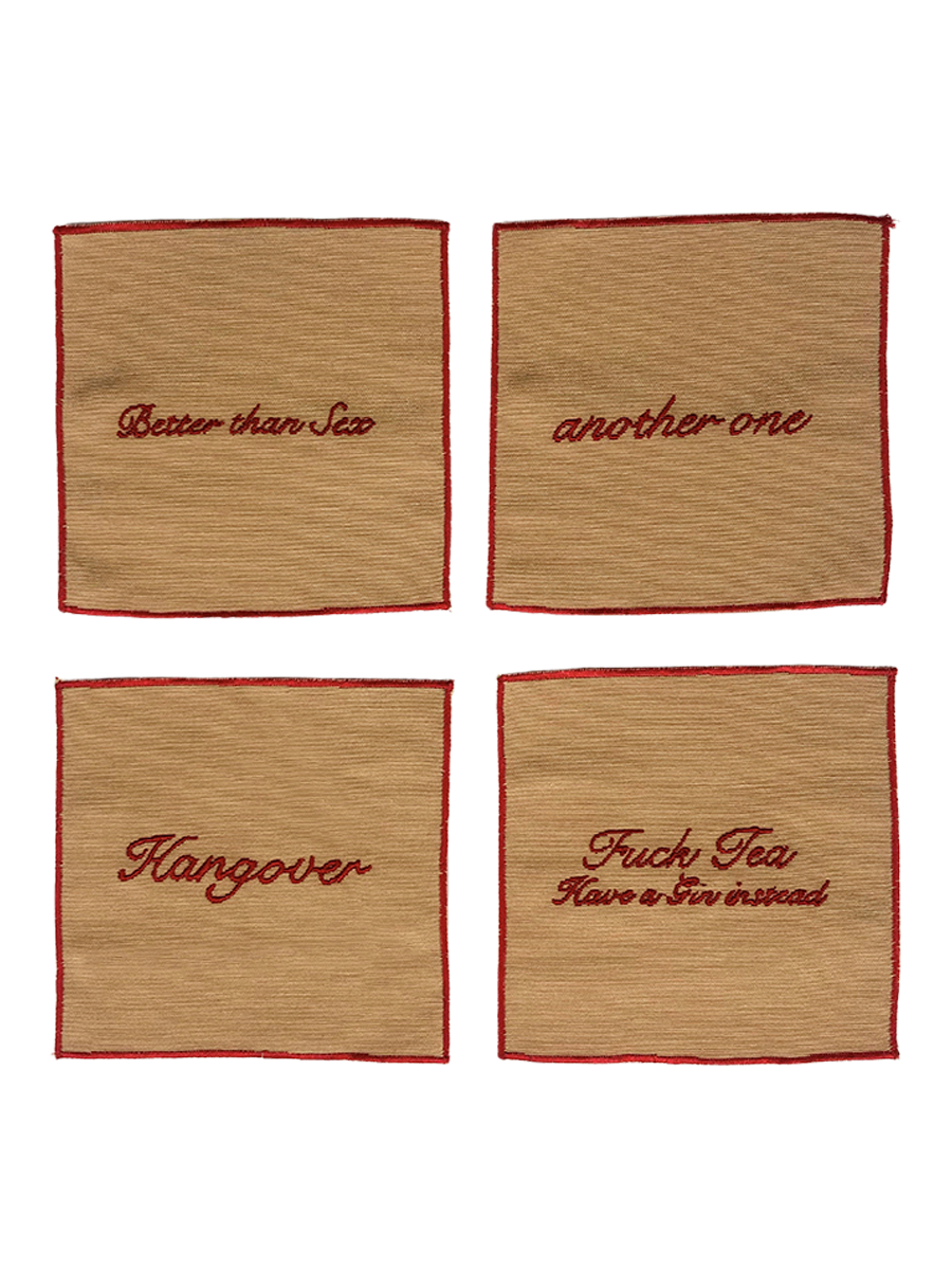 Set di 4 tovaglioli da cocktail - Beige e Rosso
