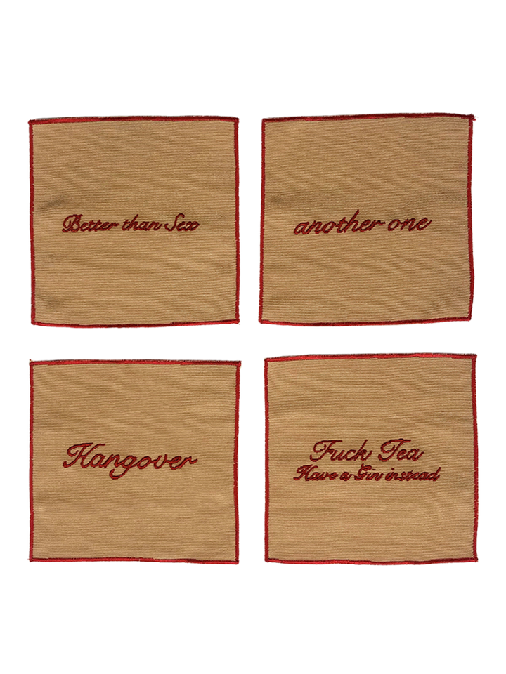 Set di 4 tovaglioli da cocktail - Beige e Rosso