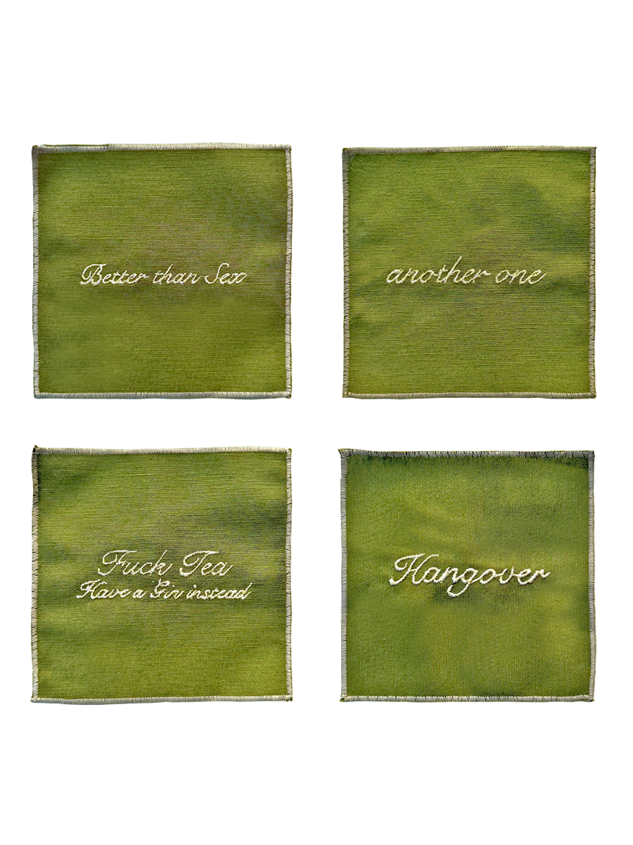 Set di 4 tovaglioli da cocktail - Verde oliva e burro