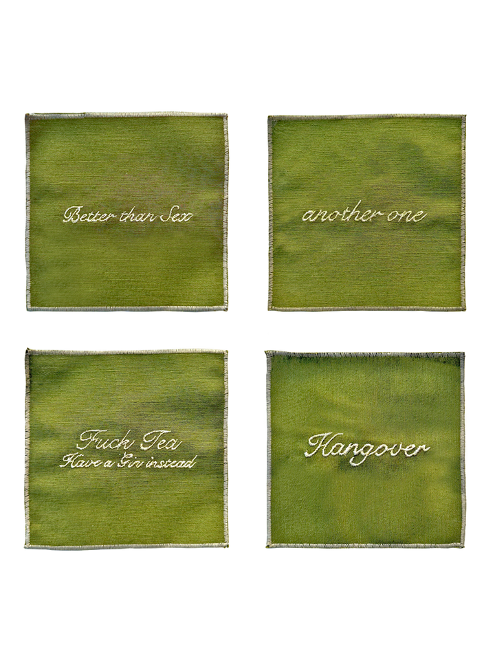 Set di 4 tovaglioli da cocktail - Verde oliva e burro