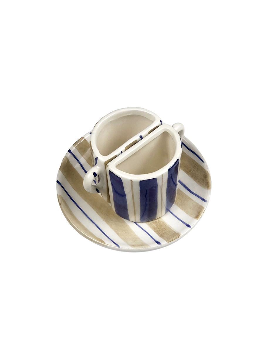 Set di tazze Tête à Tête - a righe Beige e Blu