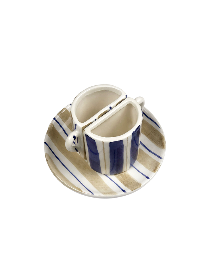 Set di tazze Tête à Tête - a righe Beige e Blu