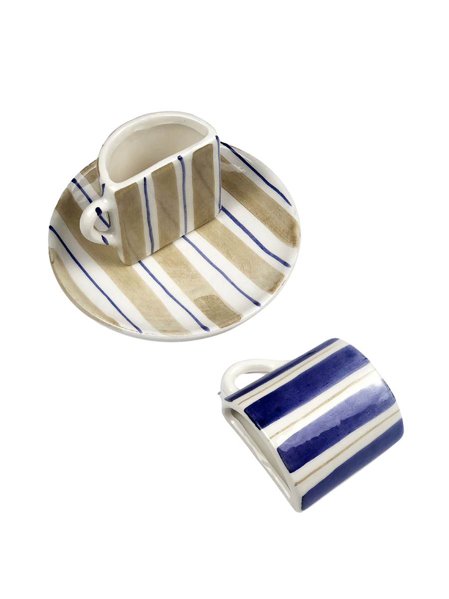 Set di tazze Tête à Tête - righe Beige e Blu