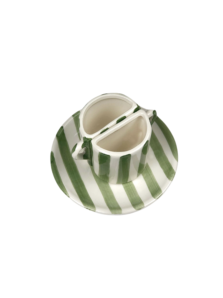 Set di tazze Tête-à-Tête - righe Verdi e Beige