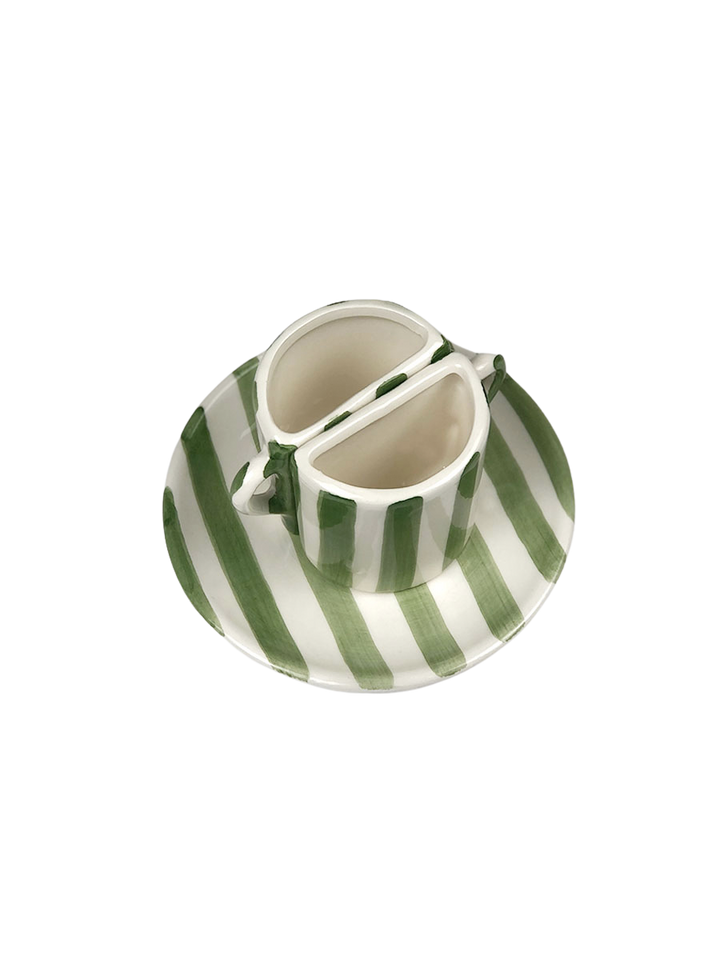 Set di tazze Tête-à-Tête - righe Verdi e Beige