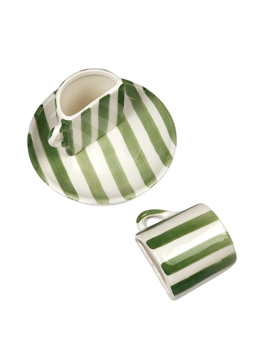Set di tazze da caffè - a righe verde e beige