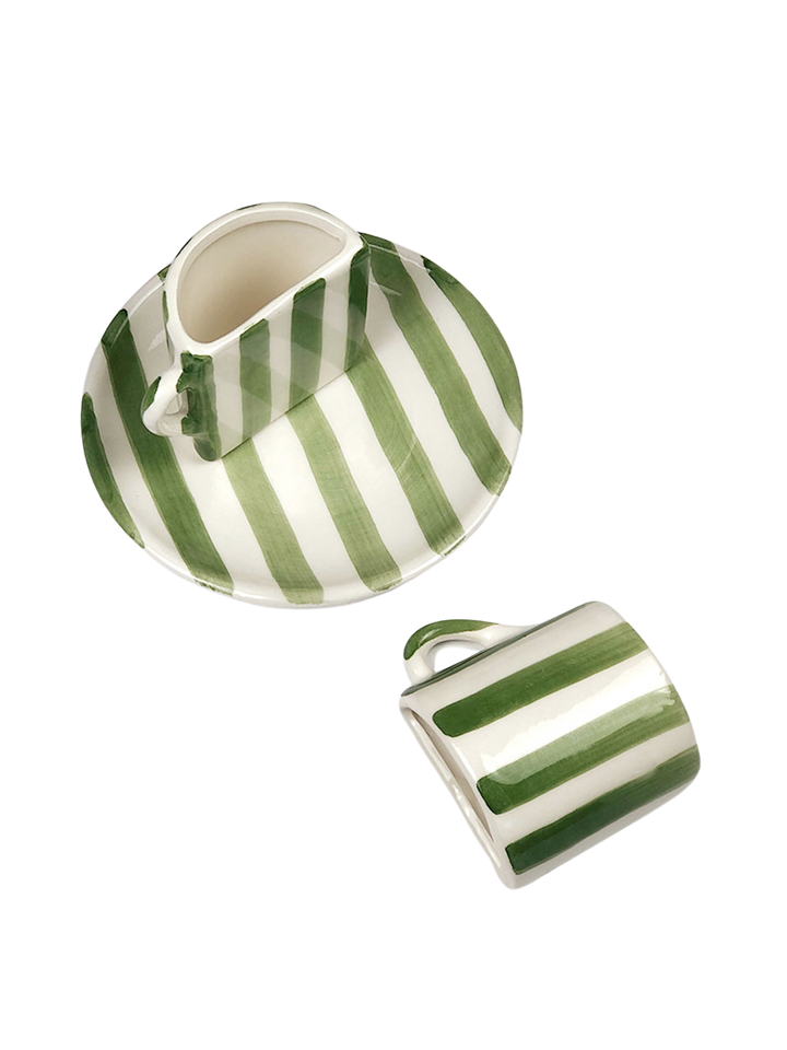 Set di tazze da caffè - a righe verde e beige