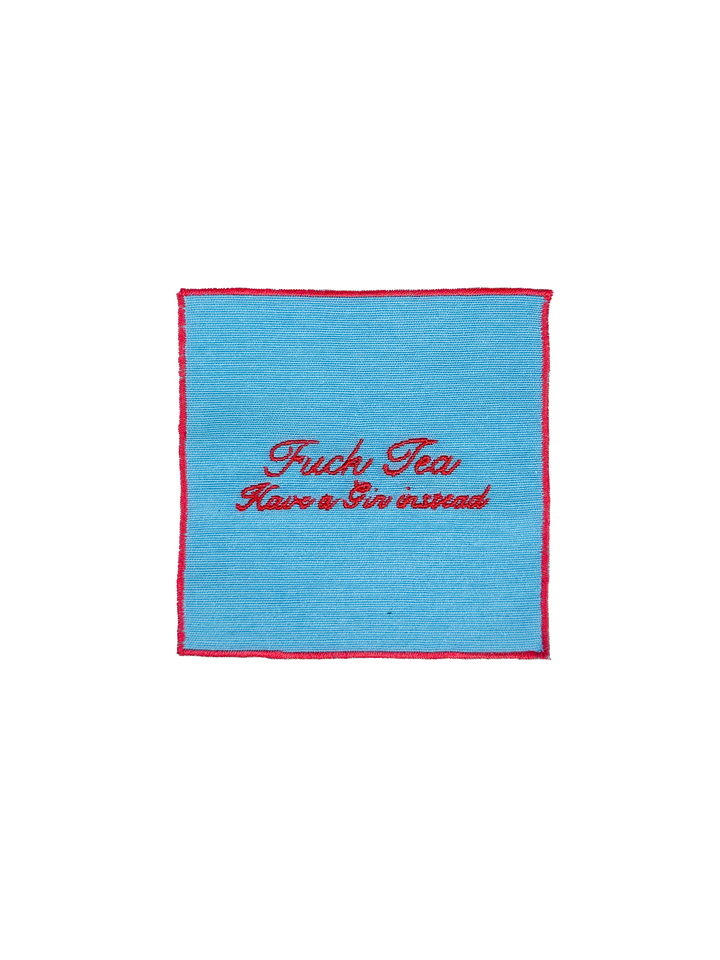 Set of 4 Cocktail Napkins - Light Blue and Red