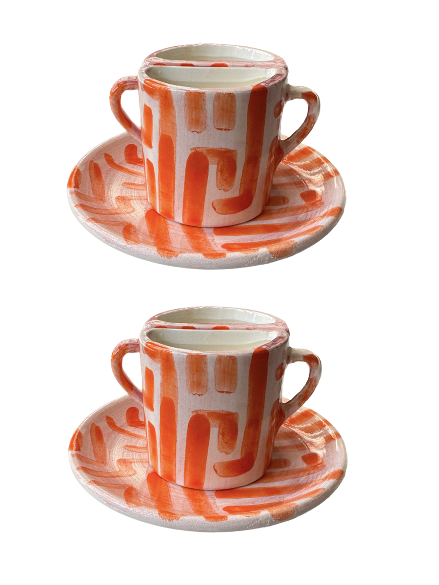 Set di tazze Tête a Tête - Rosa e arancione