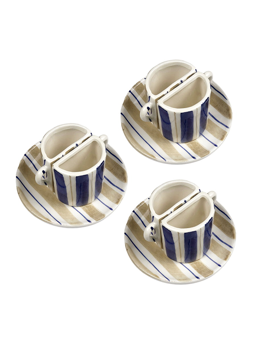 Set di tazze Tête à Tête - righe Beige e Blu 