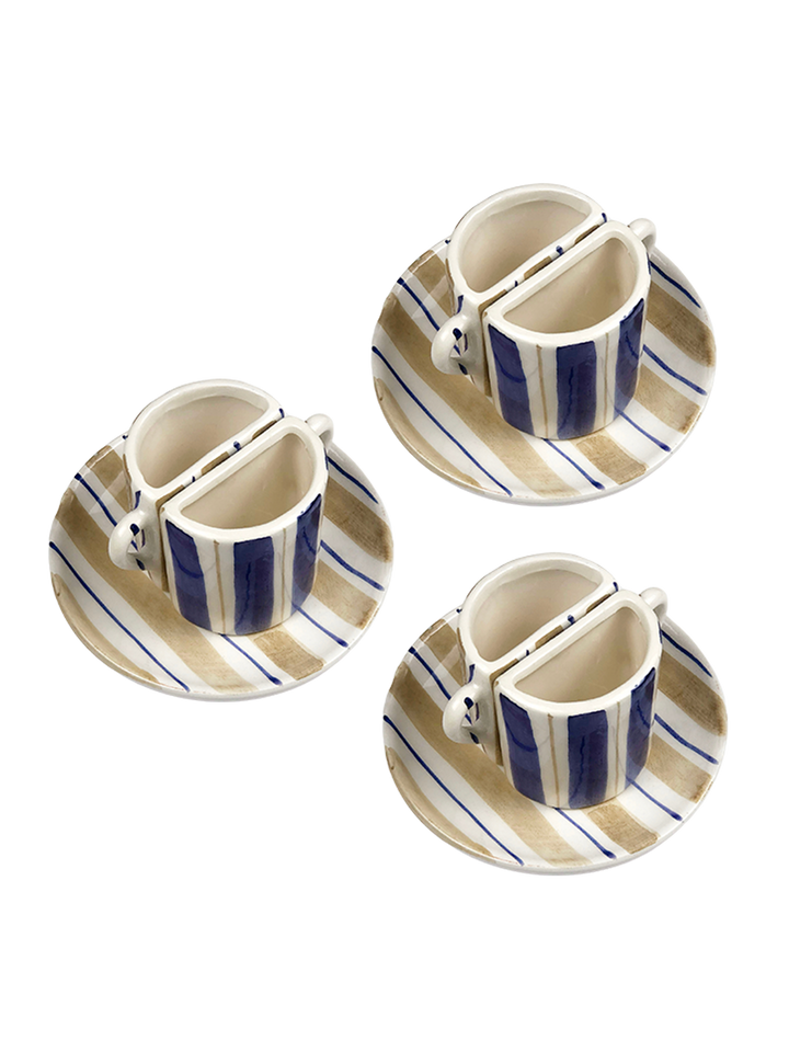 Set di tazze Tête à Tête - righe Beige e Blu 