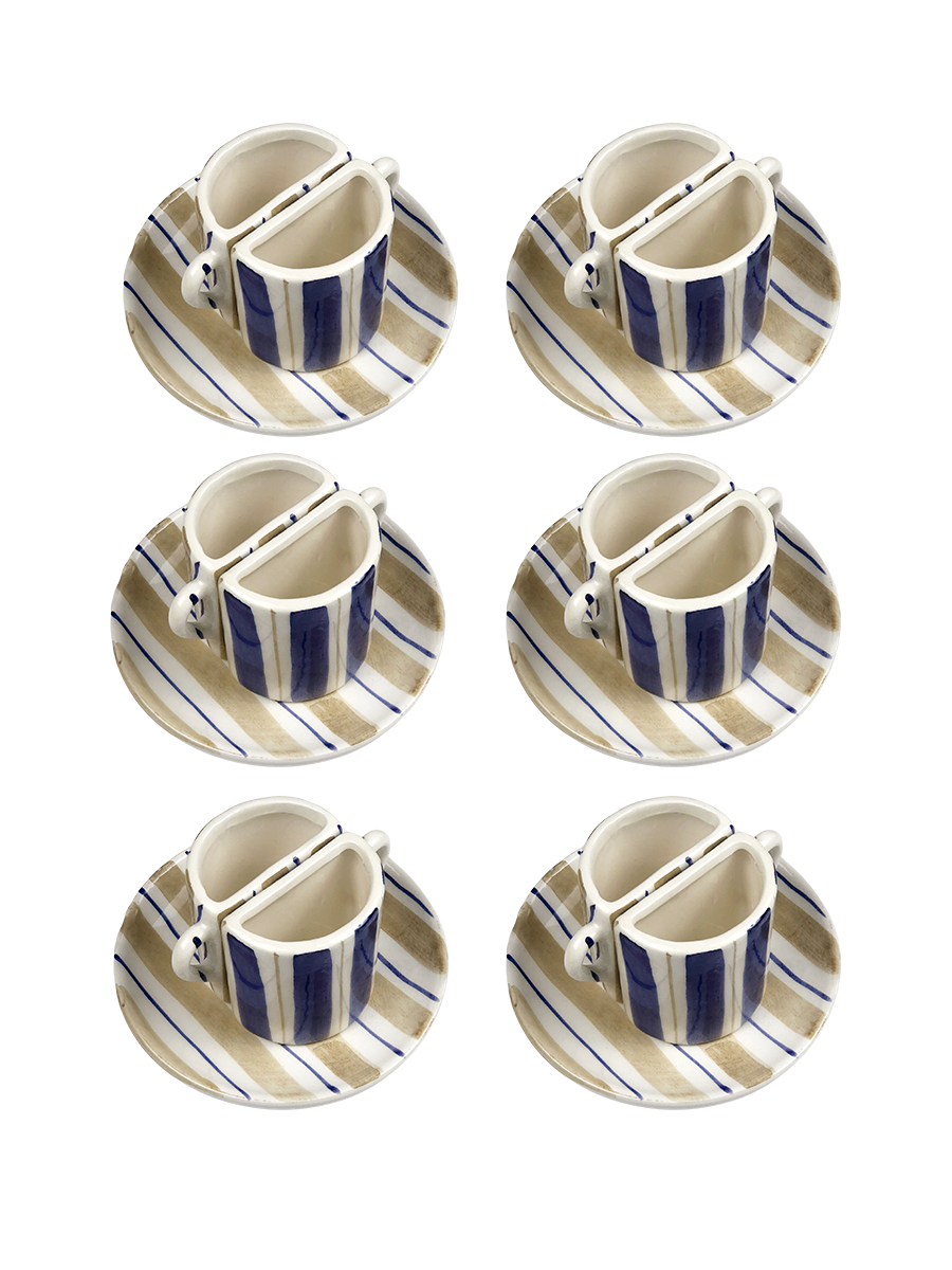 Set di tazze Tête à Tête - righe Beige e Blu 
