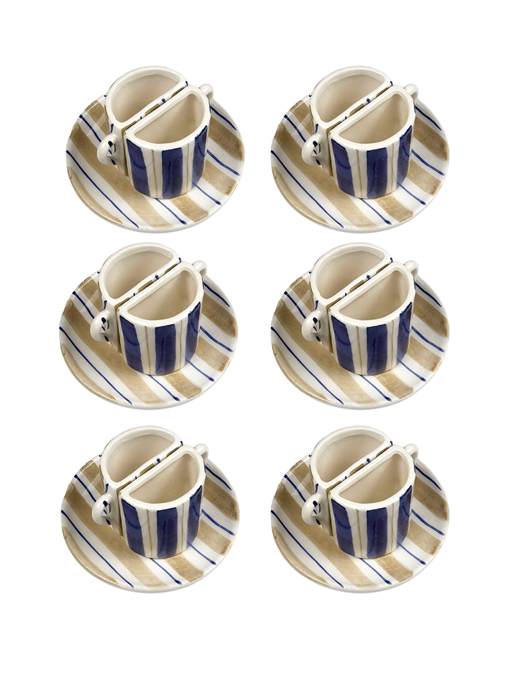 Set di tazze Tête à Tête - righe Beige e Blu 