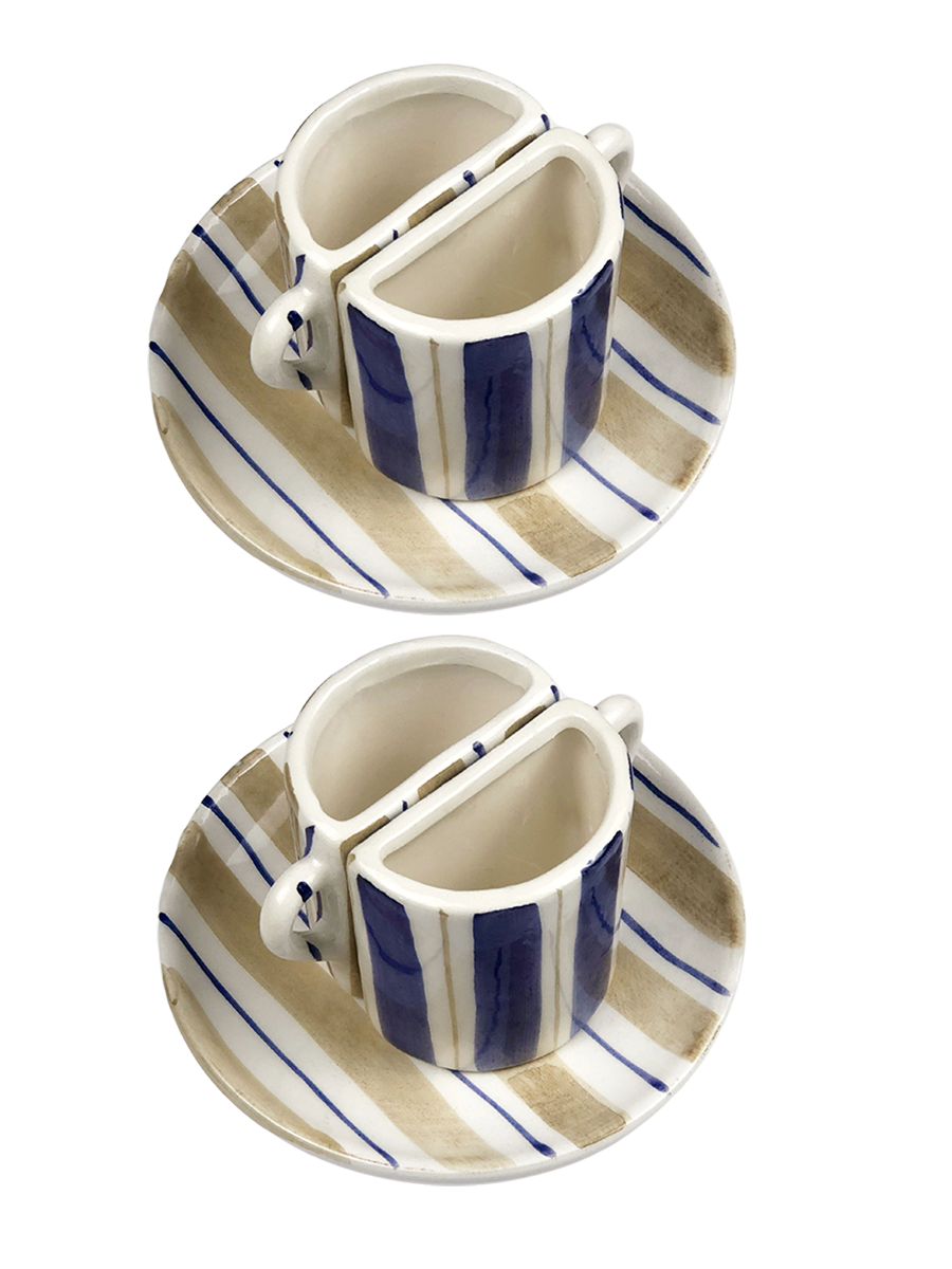 Set di tazze Tête à Tête - righe Beige e Blu 