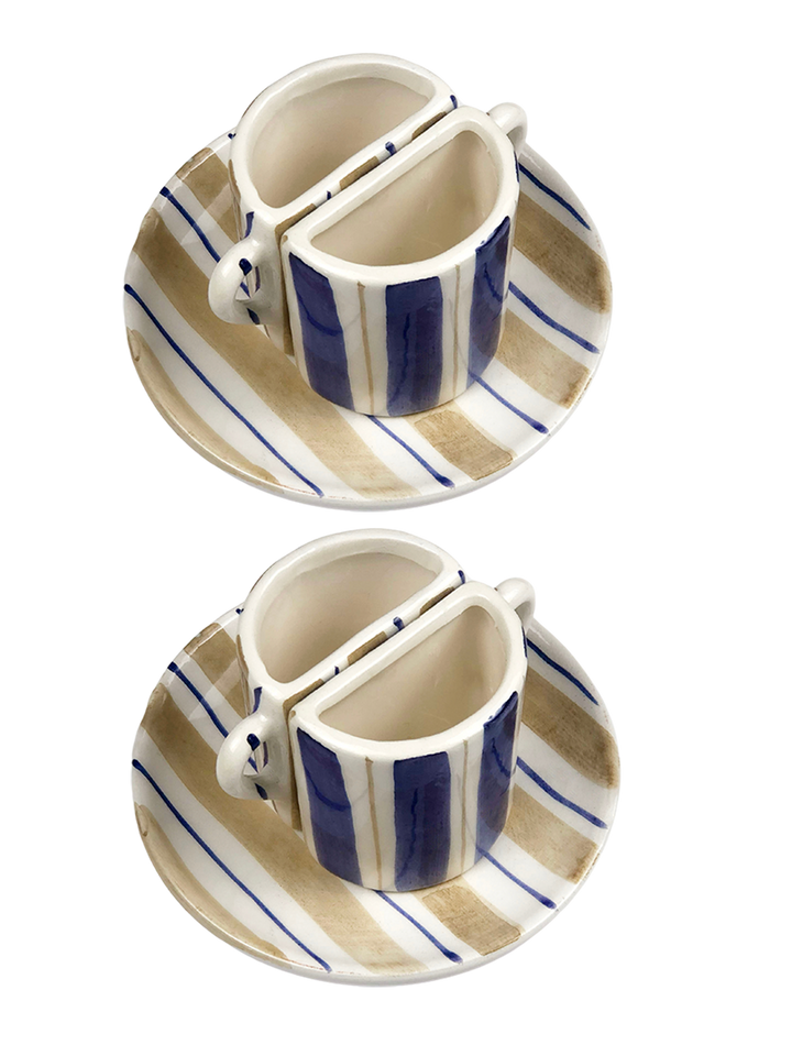 Set di tazze Tête à Tête - righe Beige e Blu 
