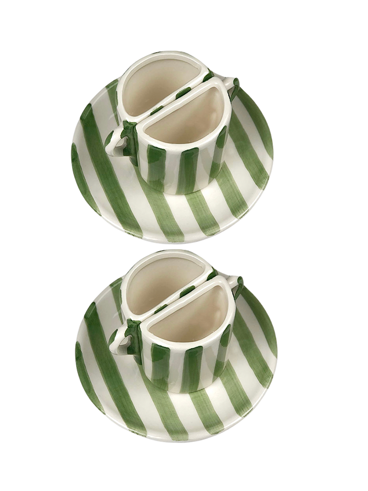 Set di tazze da caffè - a righe verde e beige 