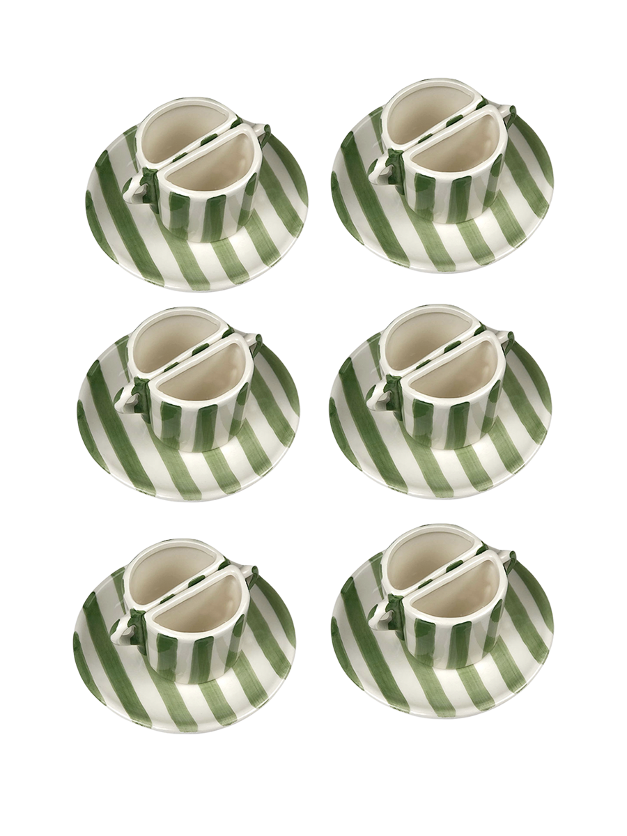 Set di tazze da caffè - a righe verde e beige 