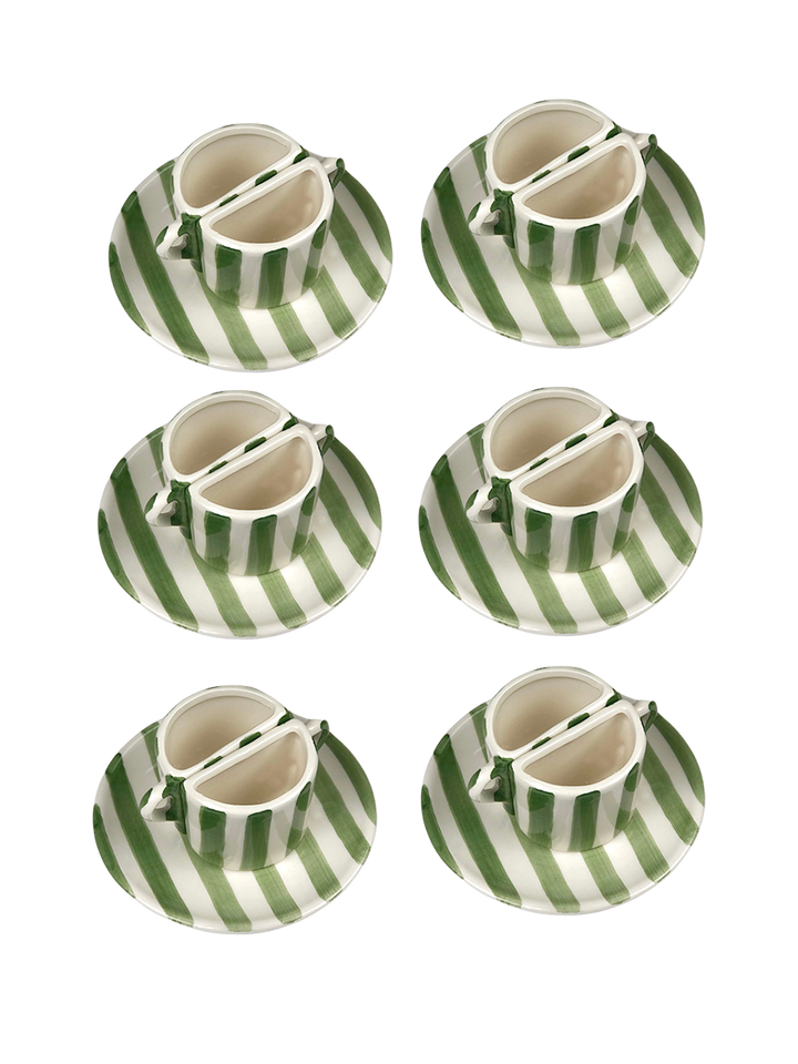 Set di tazze da caffè - a righe verde e beige 