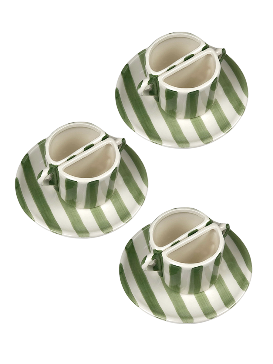 Set di tazze da caffè - a righe verde e beige 