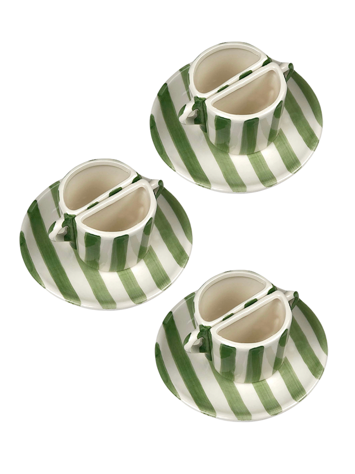 Set di tazze da caffè - a righe verde e beige 