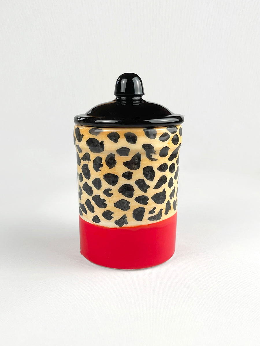 BARATTOLO ANIMALIER -  leopardato con coperchio nero