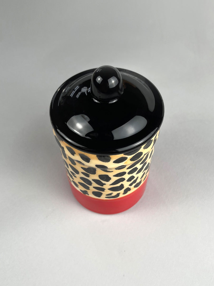 BARATTOLO ANIMALIER -  leopardato con coperchio nero