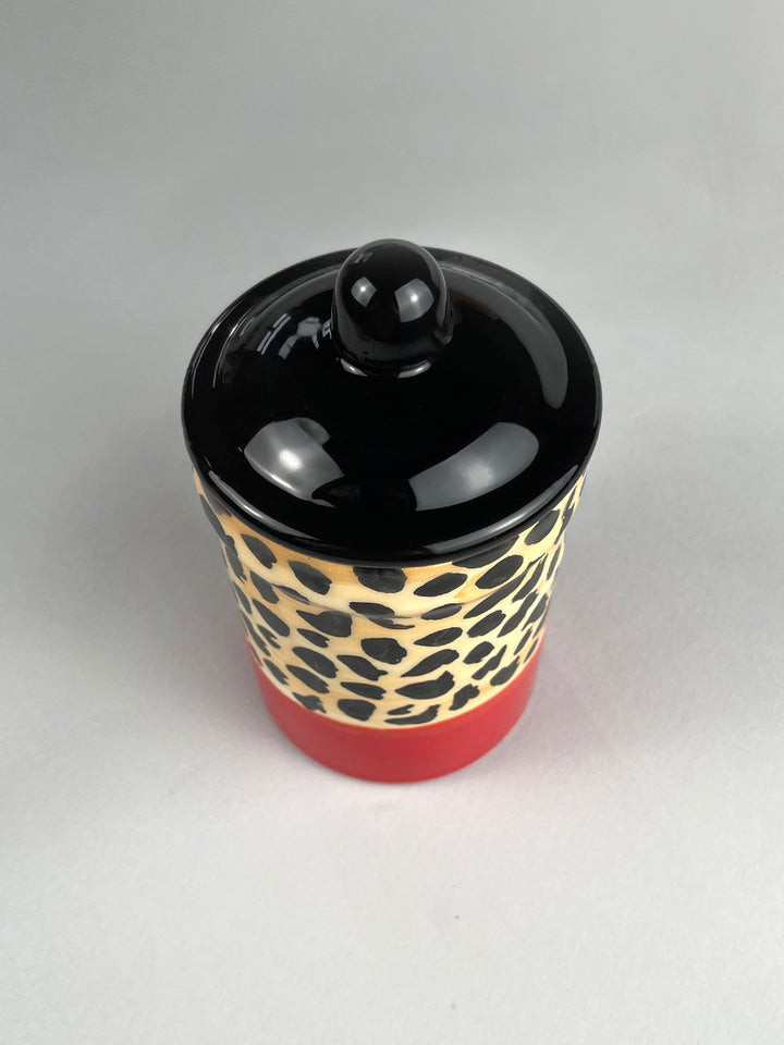 BARATTOLO ANIMALIER -  leopardato con coperchio nero
