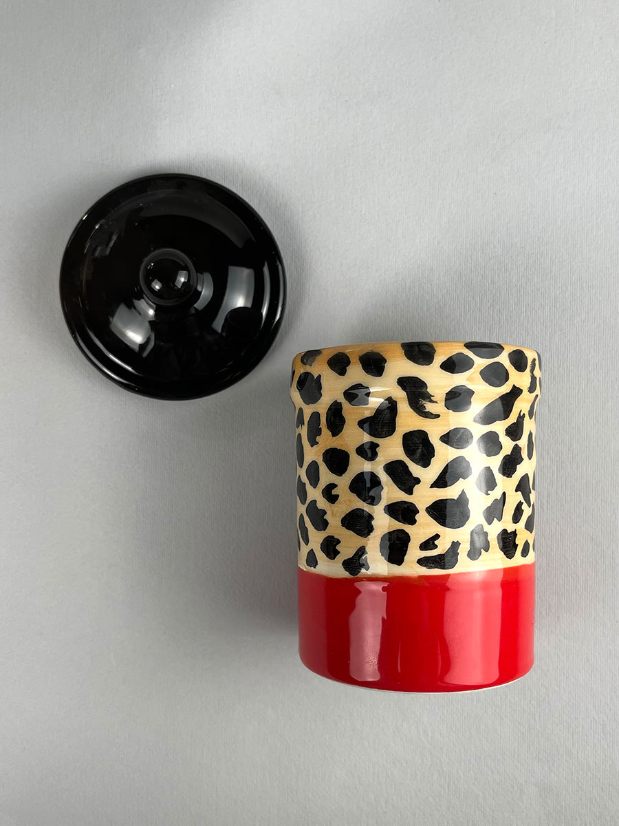 BARATTOLO ANIMALIER -  leopardato con coperchio nero
