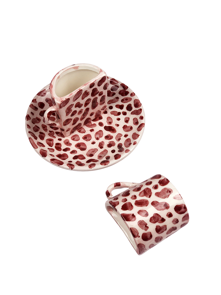 Set di tazze Tête à Tête - a pois Rosa e bordeaux