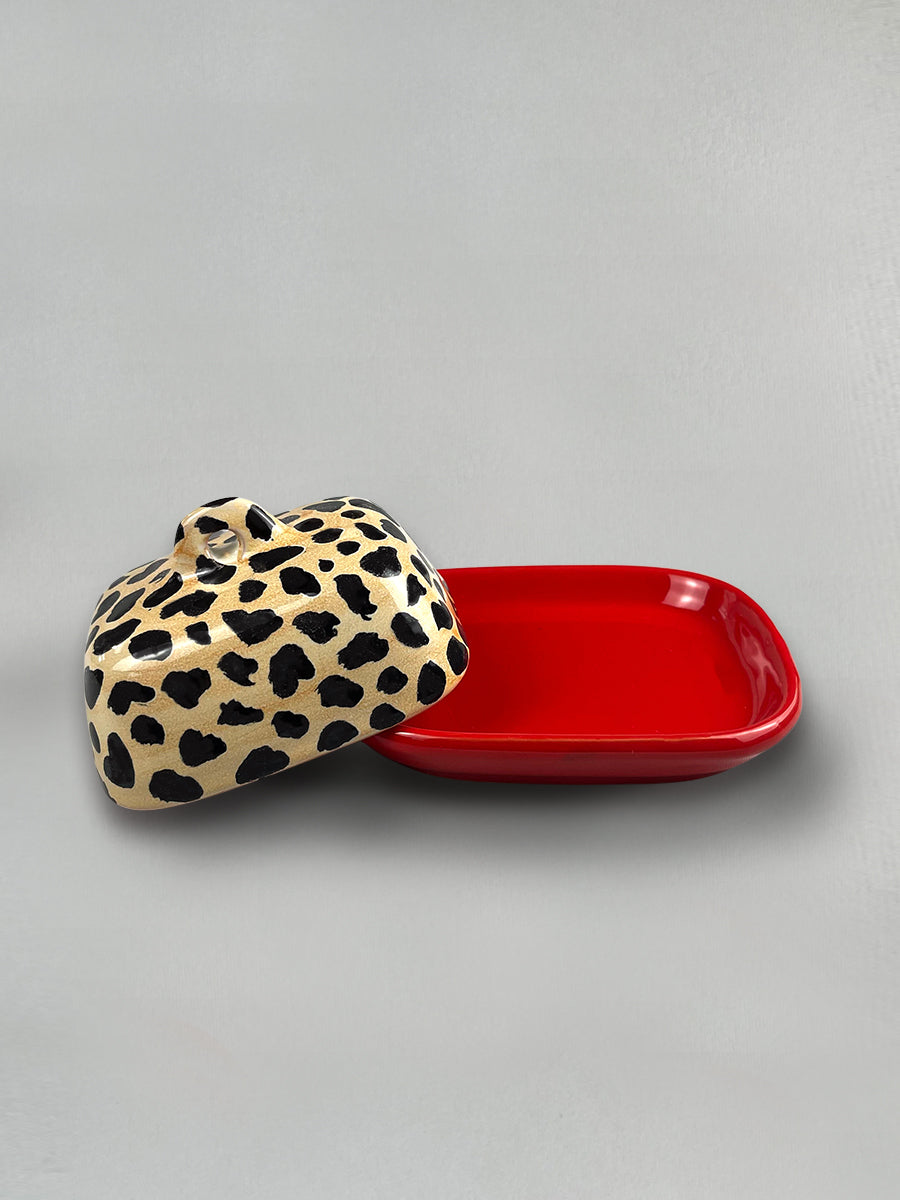 ANIMALIER - Butter dish - Ferrari red plate with leopard lid Butter animalier pattern