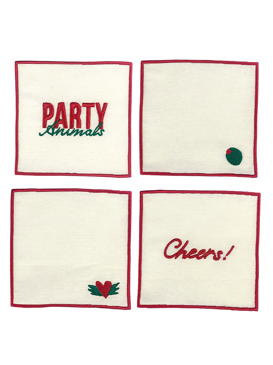 Set di 4 Tovaglioli per Cocktail - “Party Animals”