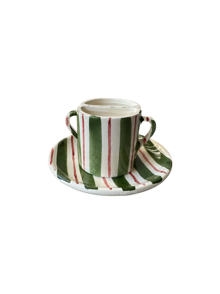 Tête a Tête Cup Set - Green and Bordeaux Striped