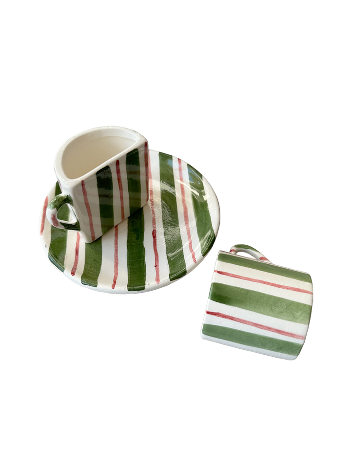 Tête a Tête Cup Set - Green and Bordeaux Striped