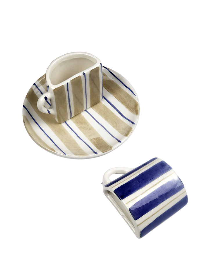 Set di tazze Tête à Tête - a righe Beige e Blu 