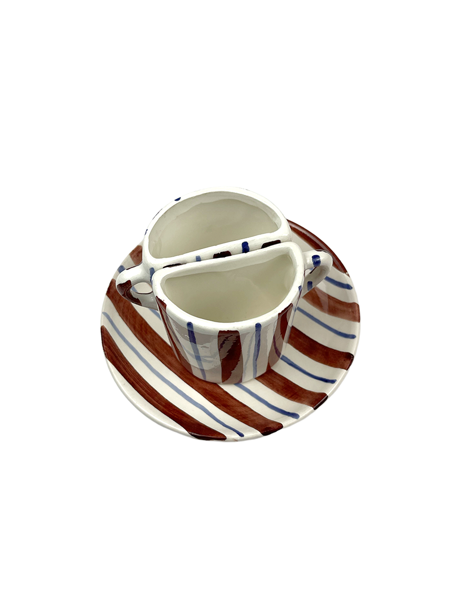Set di Tazze Tête-à-Tête - a righe Marrone e Blu 