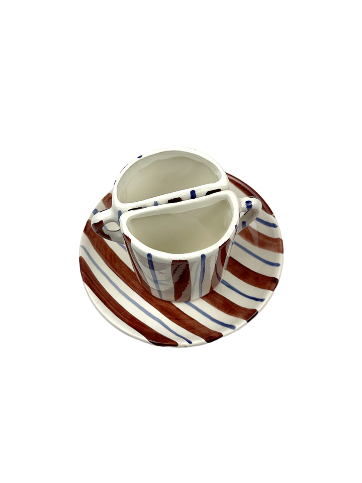 Set di Tazze Tête-à-Tête - a righe Marrone e Blu 