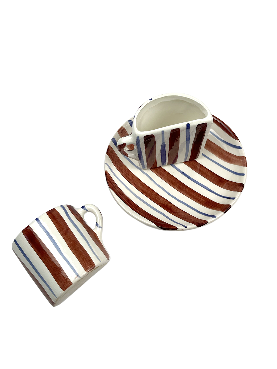 Set di Tazze Tête-à-Tête - a righe Marrone e Blu 