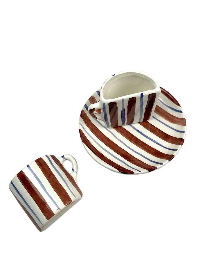 Set di Tazze Tête-à-Tête - a righe Marrone e Blu 
